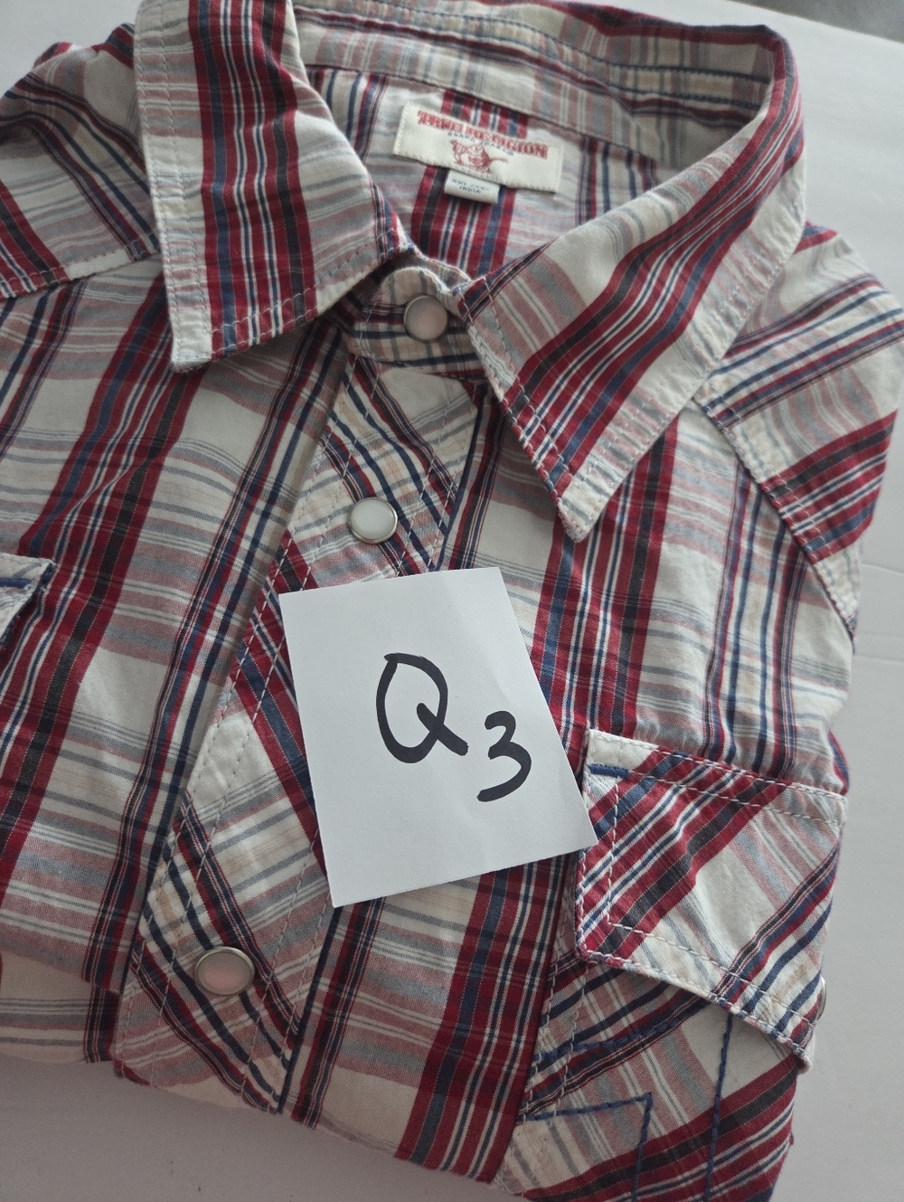 True Religion Red and White Plaid Button-Down Mens Sz.3XL Shirt - Picture 7 of 7